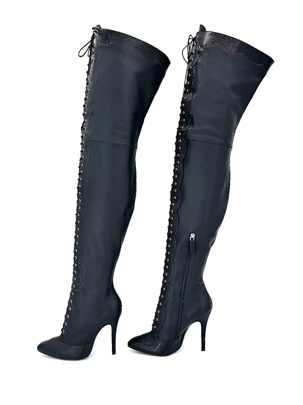 Gucci Harriet Thigh High Snake Emboss Pointed Toe Heeled Boots 39 - Picture 6 of 10